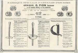 G. Pion Fencing Equipment advertisement