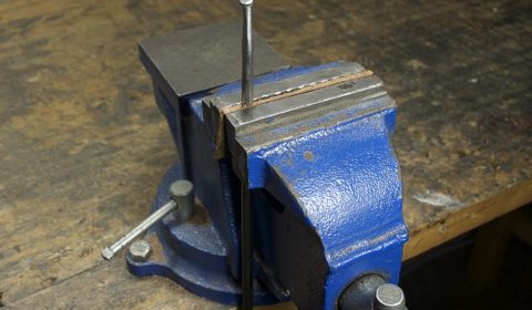 Epee blade in vice clamp