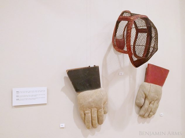 Antique foil fencing mask and glove